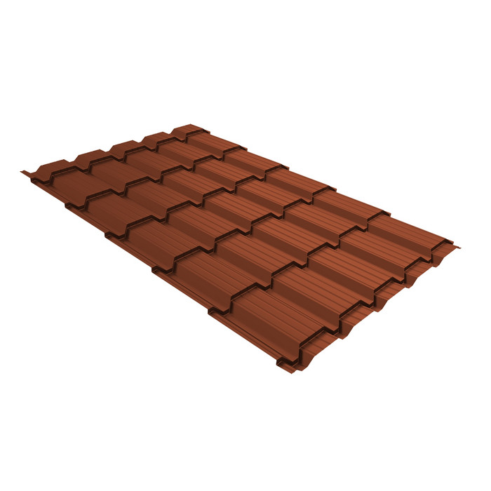 Металлочерепица Grand Line Верховье Quadro profi (Квадро Профи) 0,5 Satin Matt RAL 8004 терракота